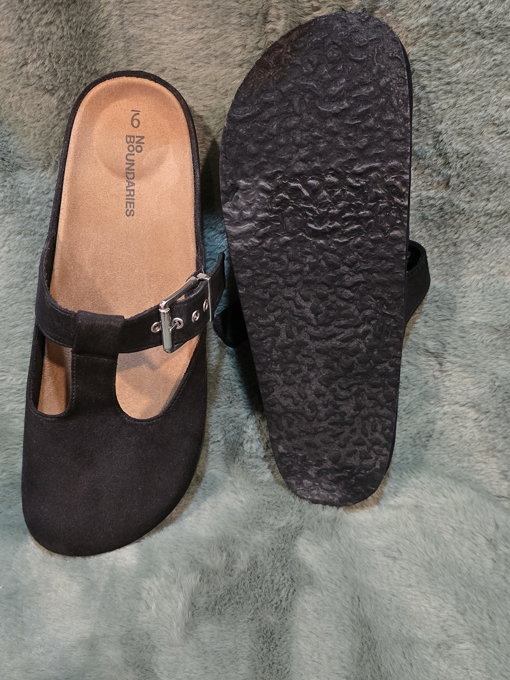 No Boundaries Black Suede Buckle Clog Mules - Picture 5 of 5